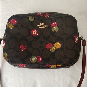 Coach Brown and Red Crossbody Bag with Leather Accents